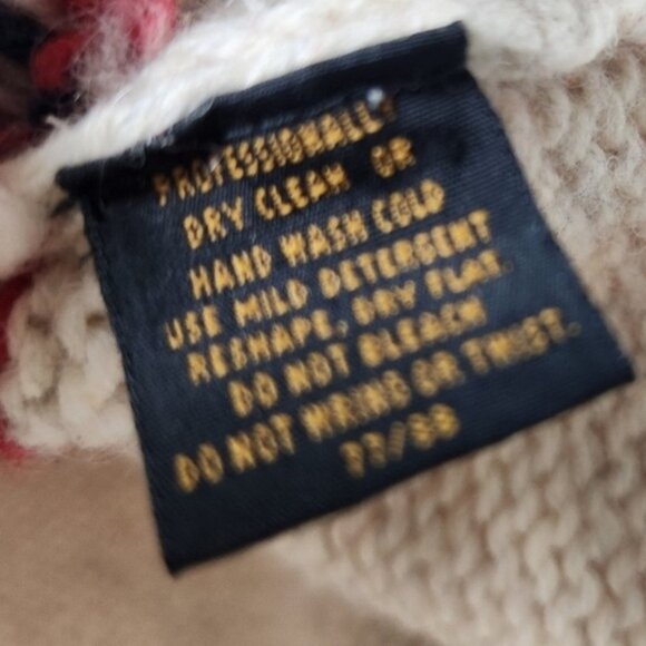 Eddie Bauer Vintage 90s Nordic Wool Heavy Knit Sweater Red Tan Hi Funnel Neck L - Picture 14 of 16